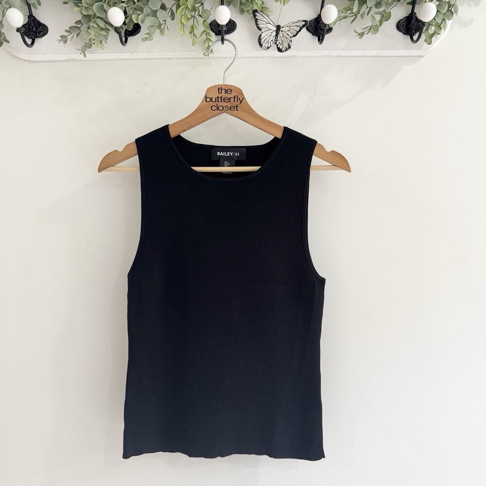 Bailey/44 Black Robbed Sleeveless Tank Top Large Fitted VV128